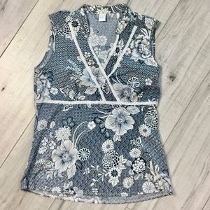 Camaieu Blue and cream floral top